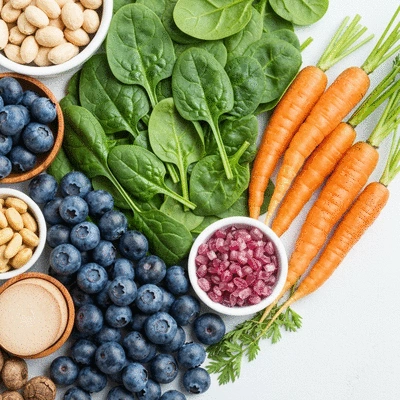 Close-up of healthy food choices for eye health