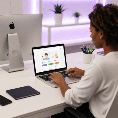 User interacting with accessible website on a laptop