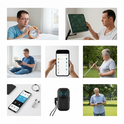 Hilfsmittel für Sehbehinderte im Einsatz