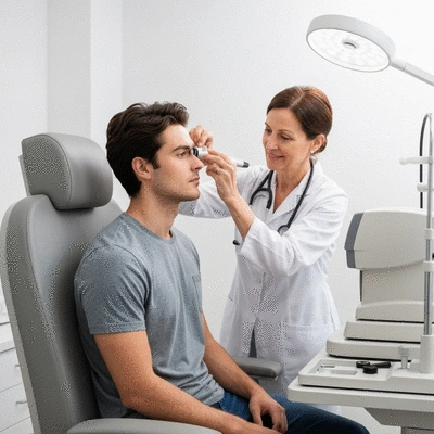 Patient bei der Untersuchung des Sehvermögens