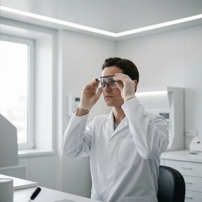 User using protective eyewear