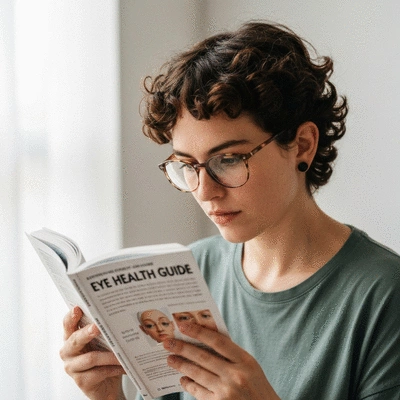 User reading an eye health guide