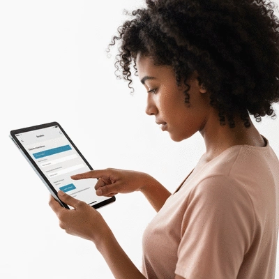 User submitting online form on tablet