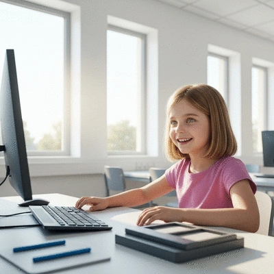 Child using assistive technology for learning