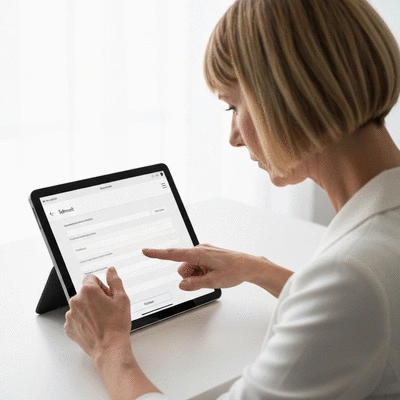 User submitting online form on tablet